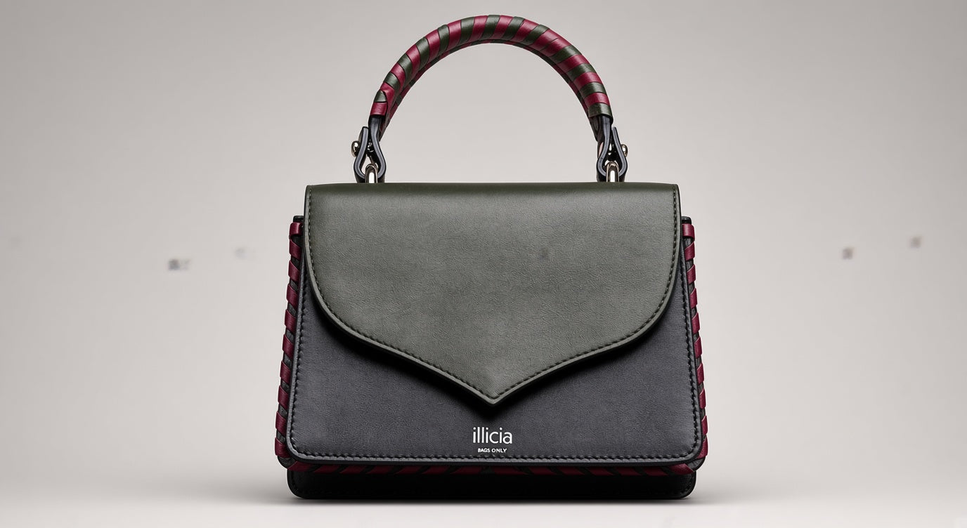 ILLICIA London Celina 2.0 Kale Green and Black leather top handle handbag made in Italy