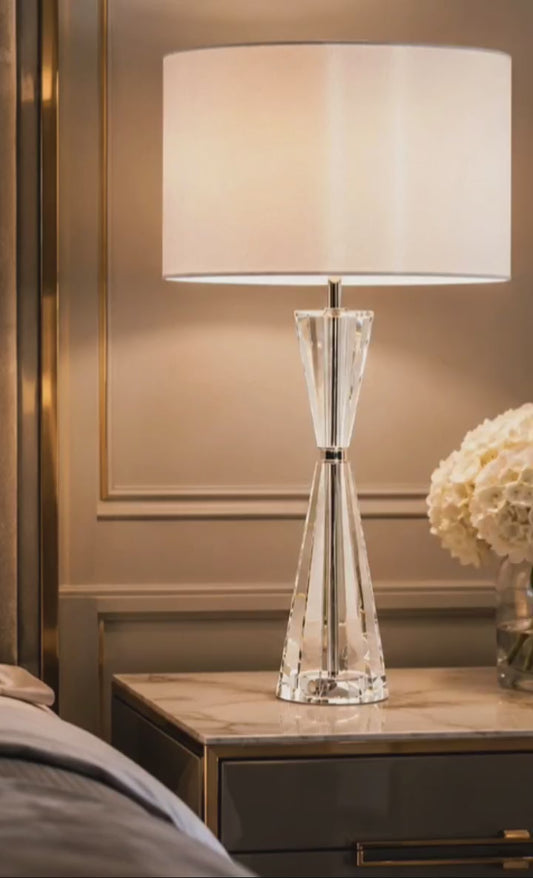 Risha 2 Light Crystal Table Lamp Polished Nickel with Ivory Shade | Luxury Designer Lighting