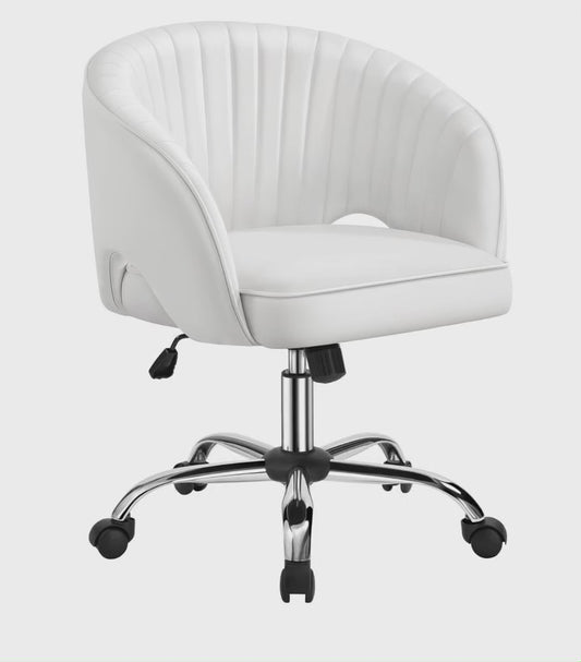Yaheetech Faux Leather Office Chair – Adjustable Swivel Vanity Chair with Tufted Barrel Back | White Accent Armchair for Home Office & Makeup Desk