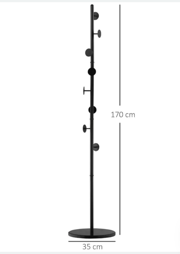 HOMCOM Steel Coat Stand with Marble Base – Adjustable 8-Hook Freestanding Rack (Black)