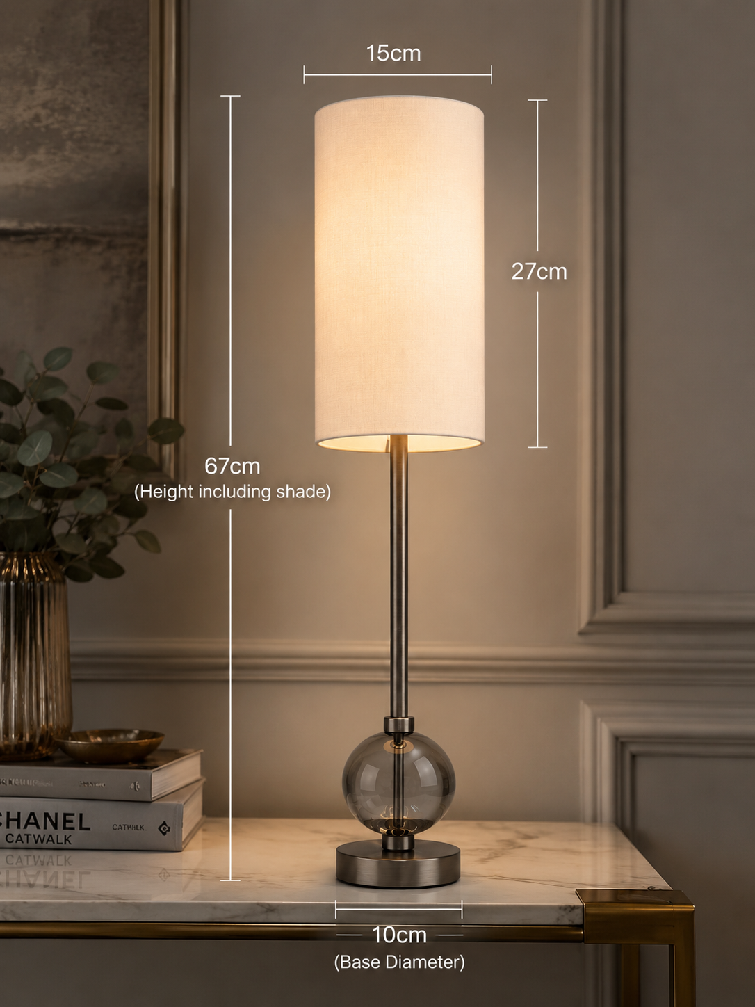 RV Astley Jarama Table Lamp – Luxury Marble, Crystal & Gunmetal Designer Bedside Lamp