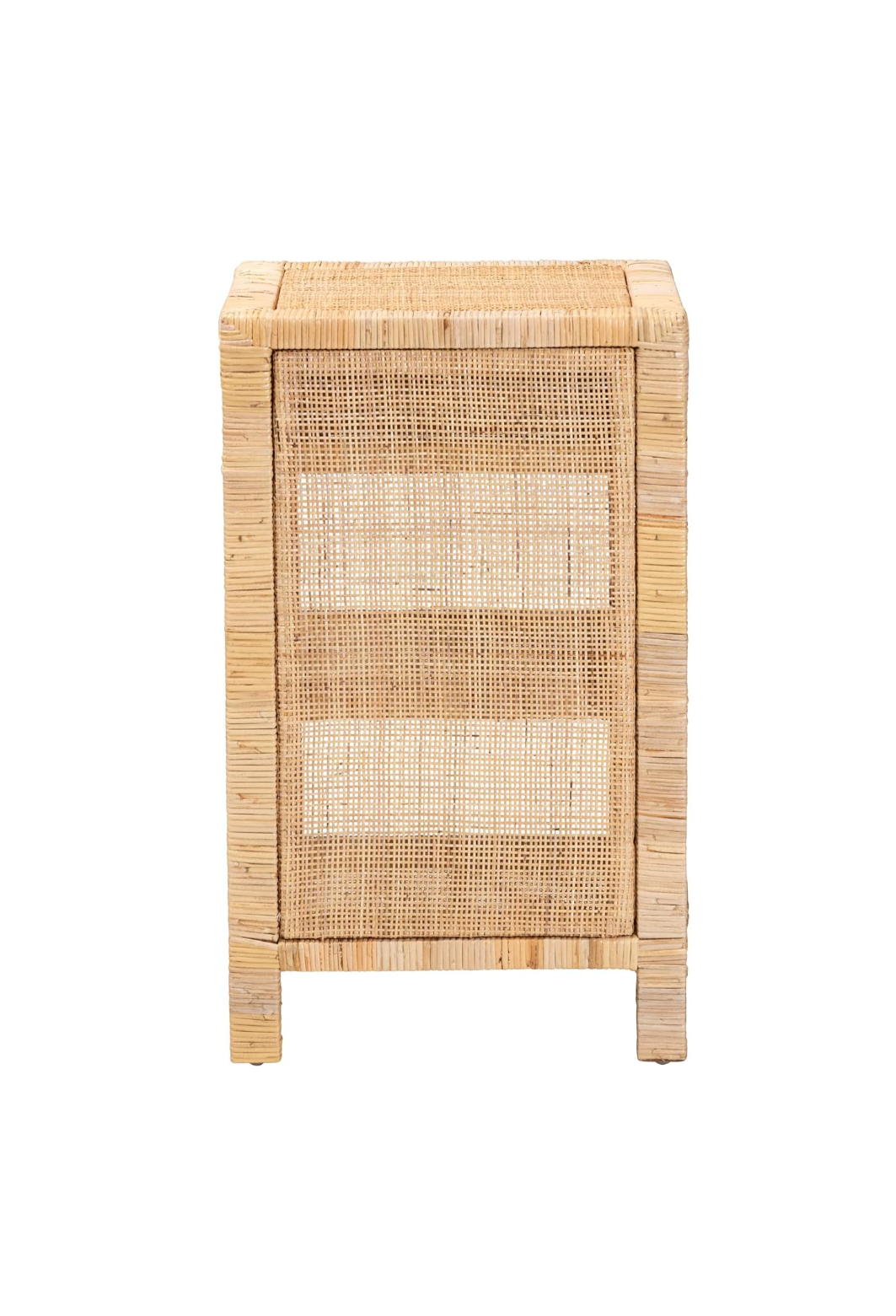 Baxton Studio Bella Natural Rattan Nightstand – Solid Mahogany Wood Bedside Table with Drawer and Shelves by Bali & Pari (Fully Assembled)