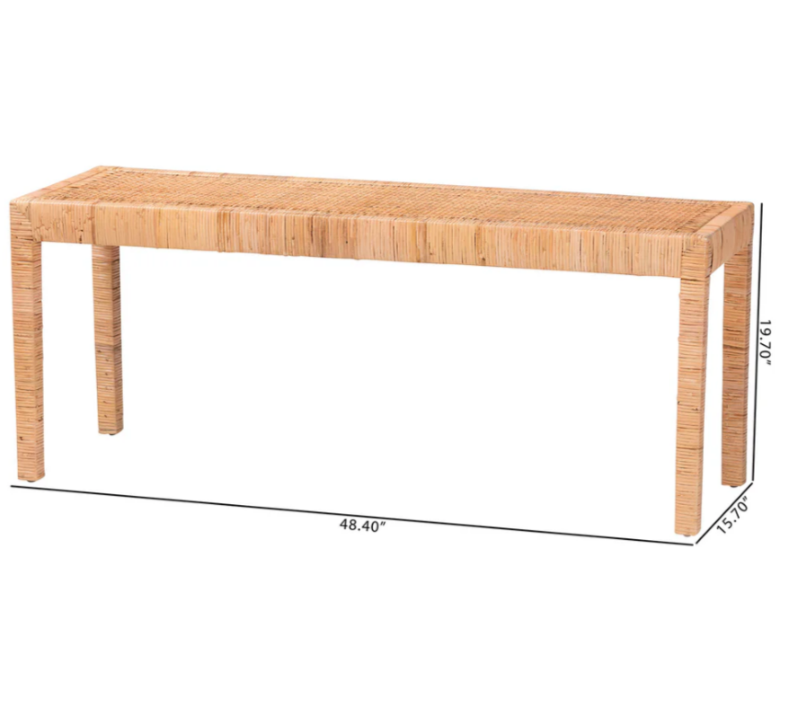 Baxton Studio Bali & Pari Abelia Modern Bohemian Natural Rattan and Mahogany Wood Long Accent Bench
