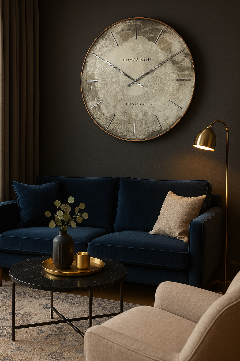 Thomas Kent Charleston Grand Wall Clock – 36" Grey / Silver