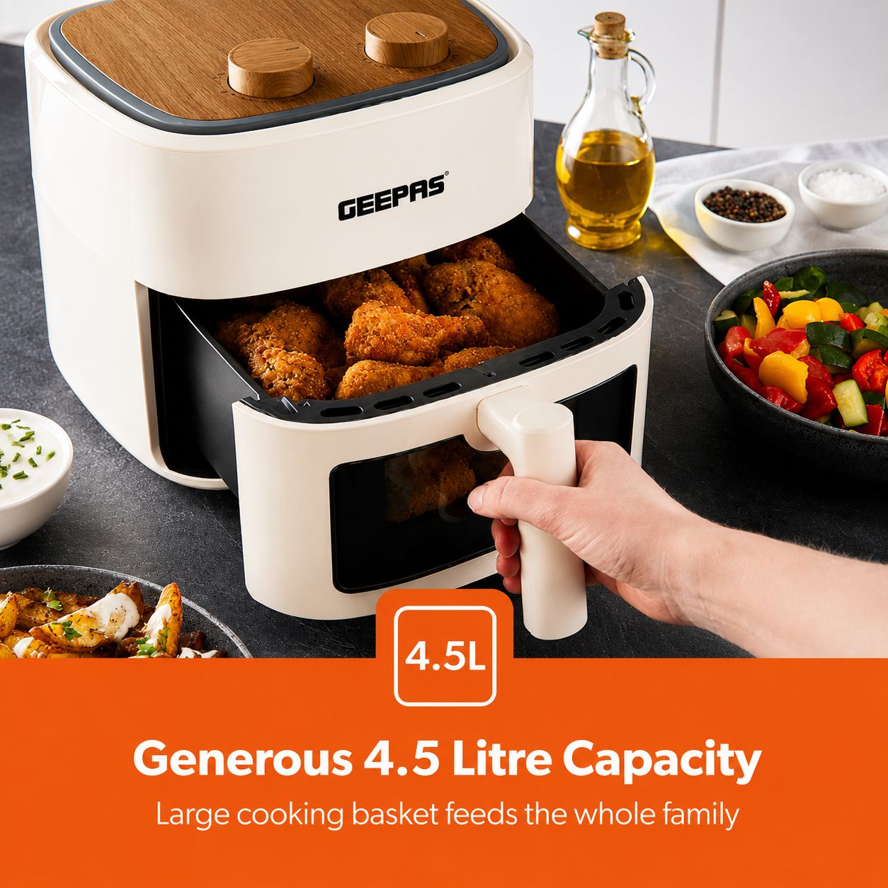 Geepas 4.5L Air Fryer GAF37536UK Oil Free 1200W White