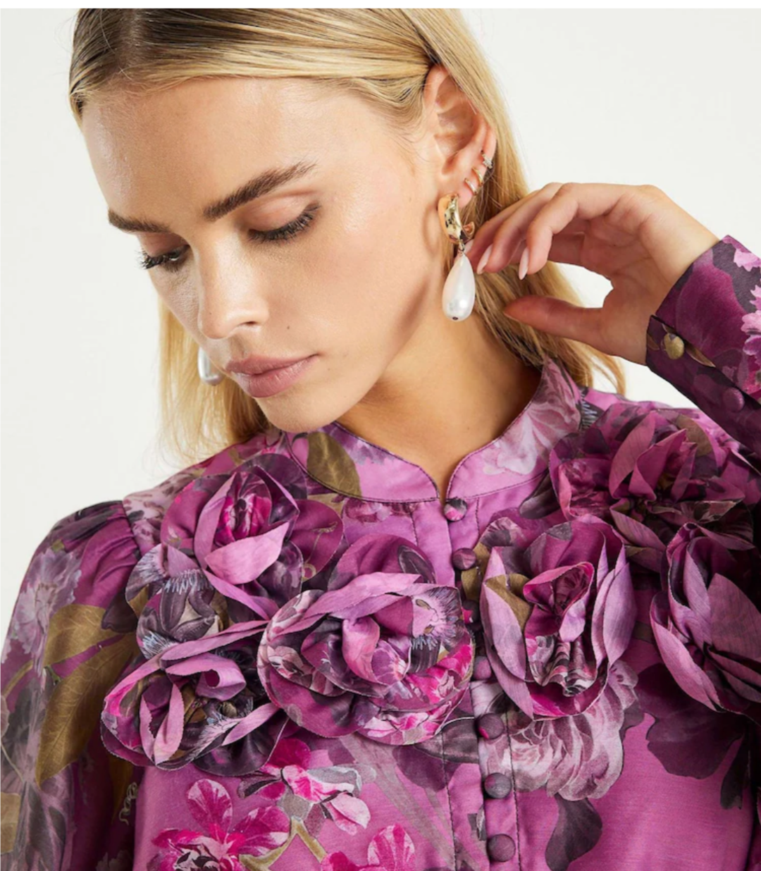 River Island Purple 3D Floral Mini Dress – Petite Smart Occasion Dress, Long Sleeve, Belted, Beaded Detail