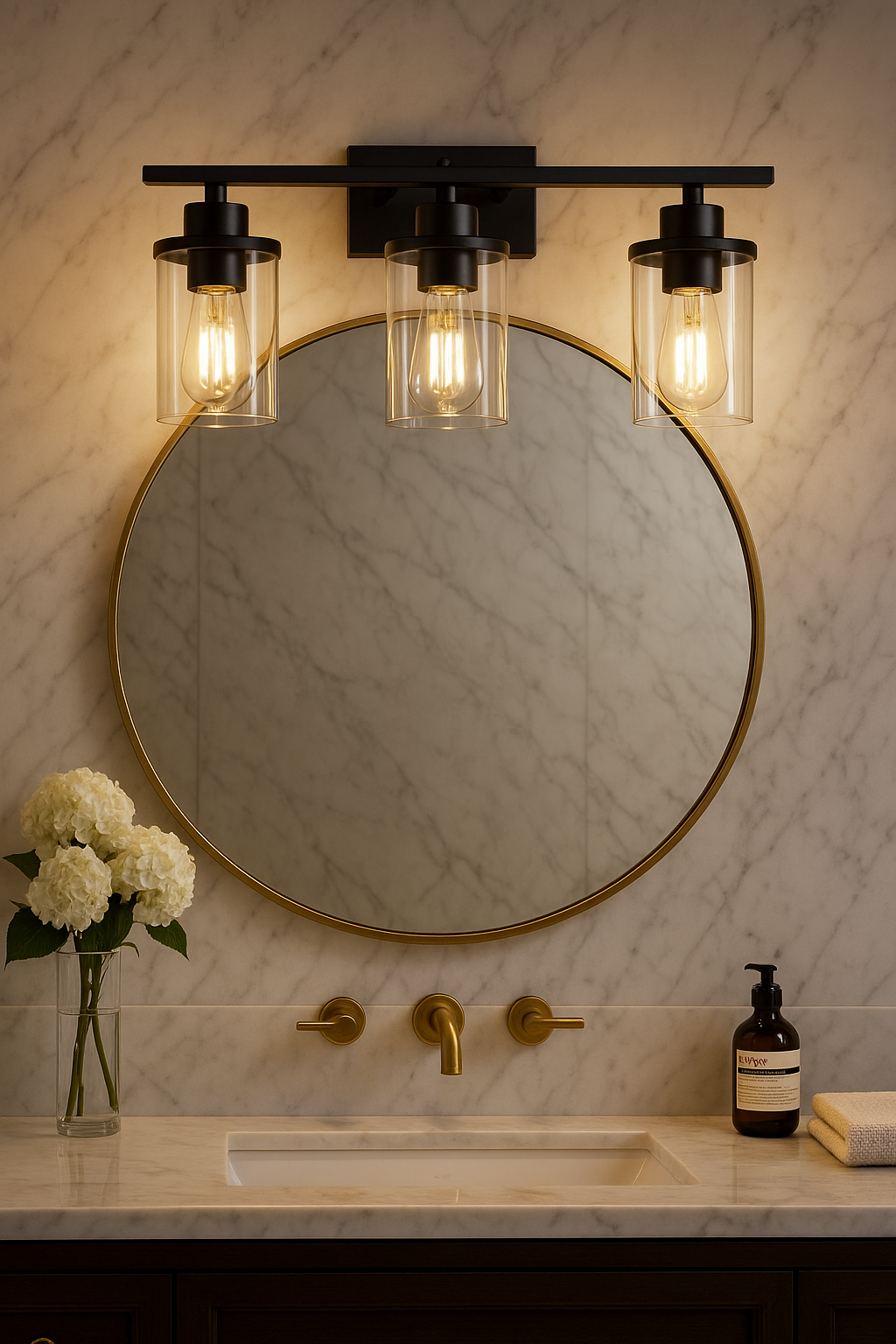 Breakwater Bay Belhaven 3-Light Black Bathroom Vanity Wall Light Dimmable Fixture