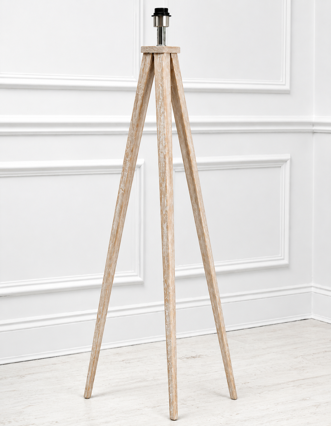 Aratus Grey Wooden Floor Lamp Base – Modern Pine Wood E27 Standing Lamp for Living Room & Bedroom