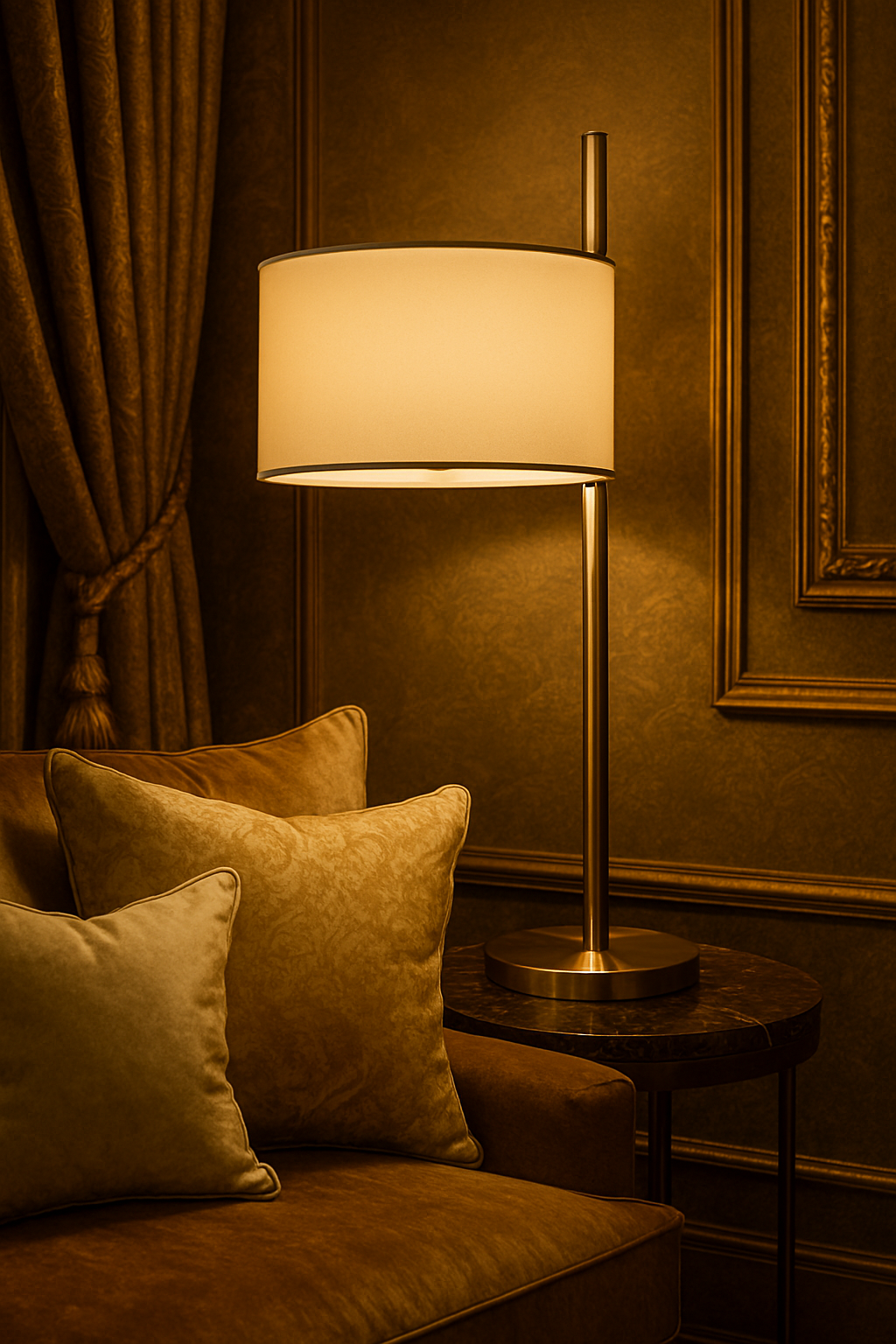 Attwood LED Table Lamp – Polished Nickel with White Faux Silk Shade | Dimond Lighting