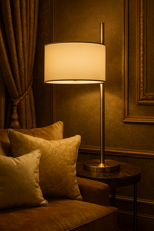 Attwood LED Table Lamp – Polished Nickel with White Faux Silk Shade | Dimond Lighting