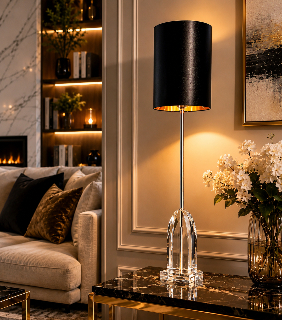 Laura Ashley Fionan Crystal Table Lamp Black Gold Luxury Light