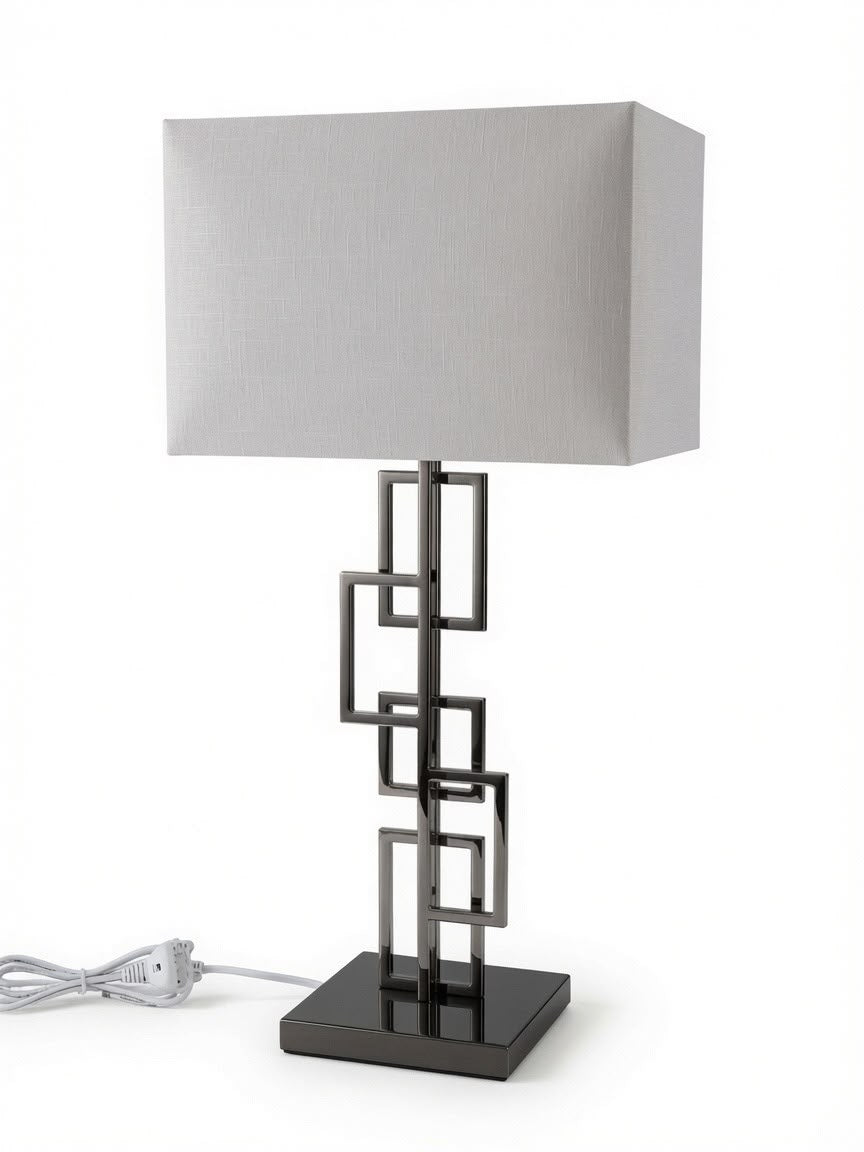 Laura Ashley Geometric Chrome Table Lamp | Luxury Modern Bedside & Living Room Lamp