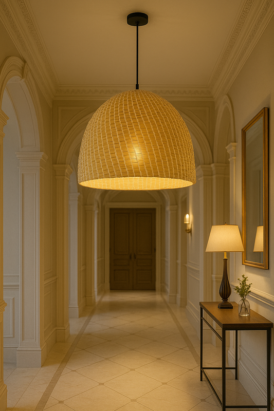 Beliani Pepakan Wicker Pendant Lamp  Boho Dome Ceiling Light | Natural Seagrass