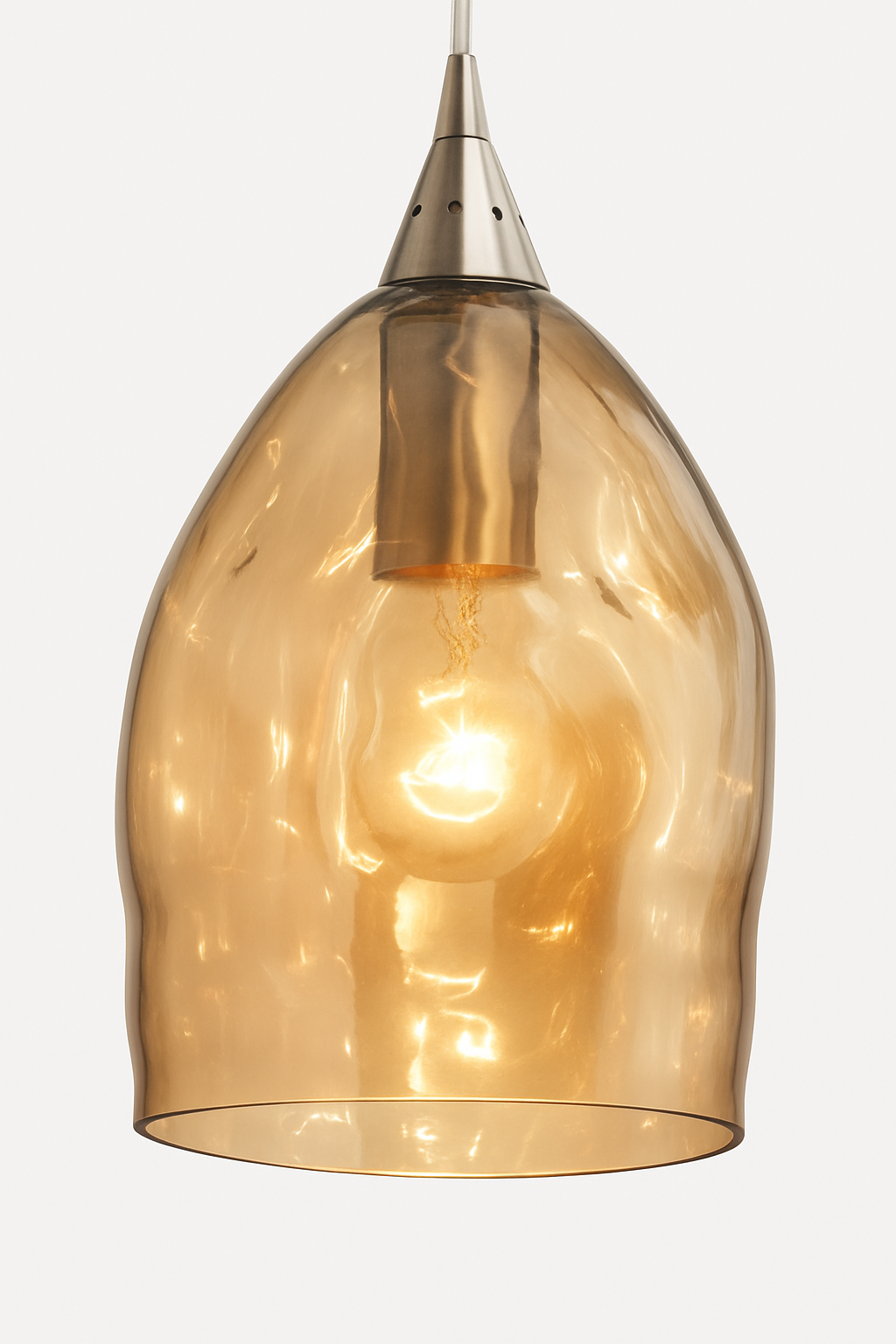 Victor 1-Light Pendant | Beige Dome Glass Shade | Satin Nickel Ceiling Light
