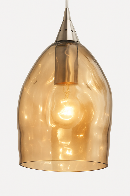 Victor 1-Light Pendant | Beige Dome Glass Shade | Satin Nickel Ceiling Light