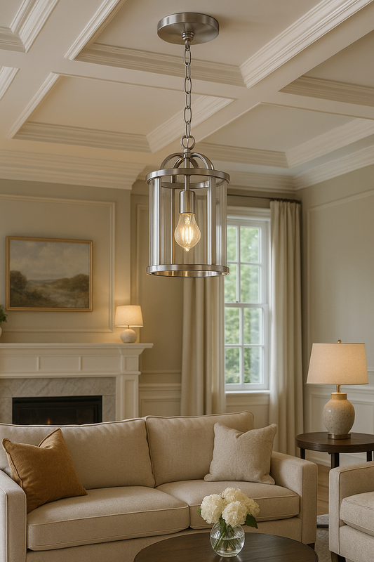 Bearse 1-Light Lantern Pendant Ceiling Light – Adjustable Metal & Glass