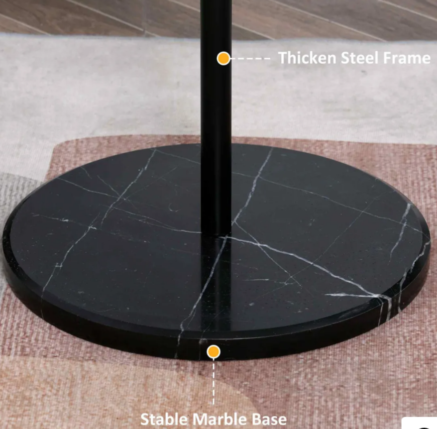 HOMCOM Steel Coat Stand with Marble Base – Adjustable 8-Hook Freestanding Rack (Black)