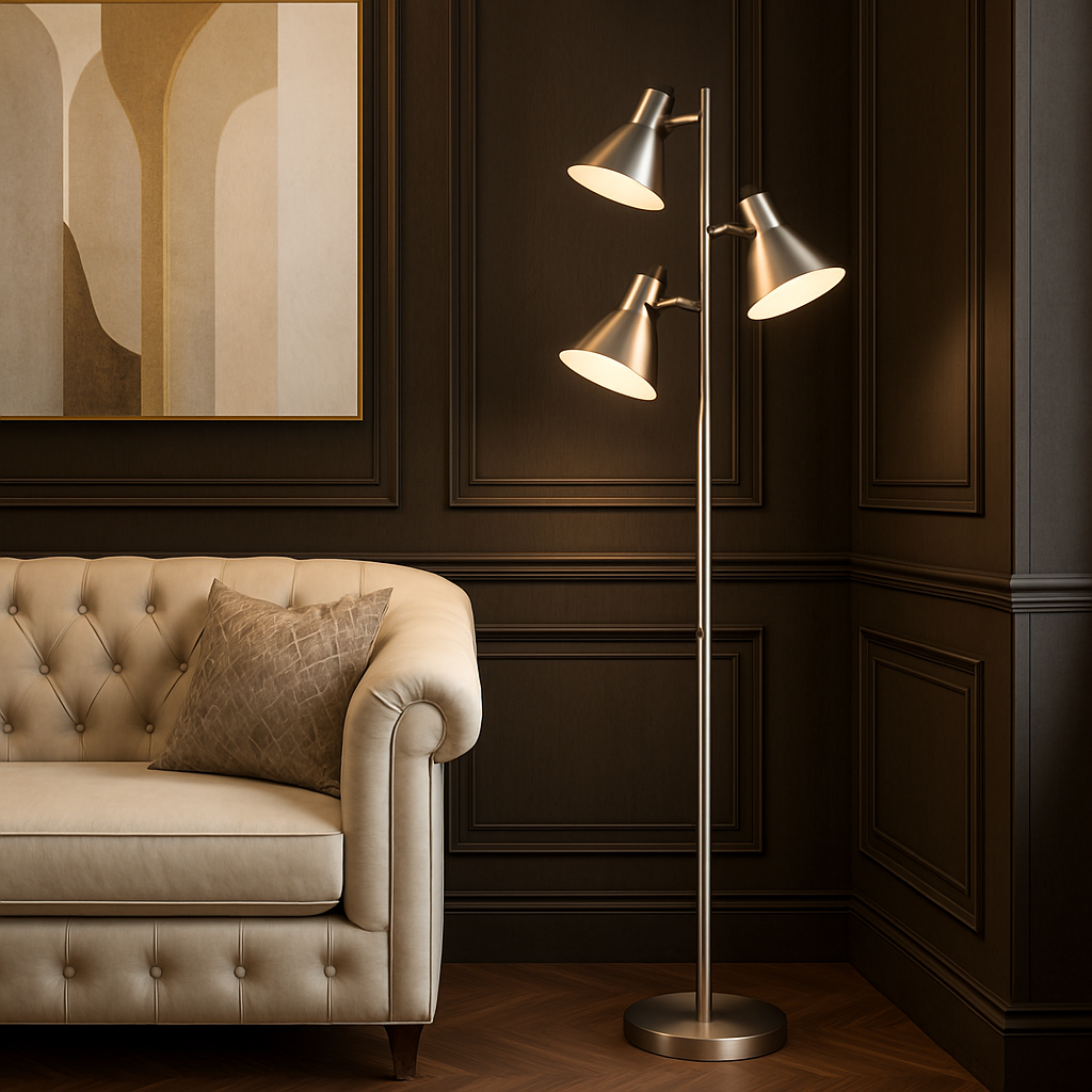 Floor Lamp – Elk Home Loman 65" Satin Nickel 3-Light Tree Style with Adjustable Shades