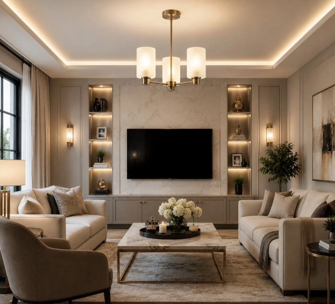 Kingsholm 3-Light Antique Brass Semi-Flush Ceiling Light | Dimmable Ceiling Light | Frosted Glass Shades | ES27 | Luxury Lighting