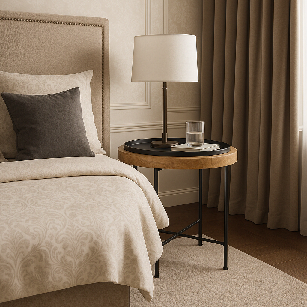 Rochester Wood & Metal Accent Table Round Mango Wood Black Iron Modern Side