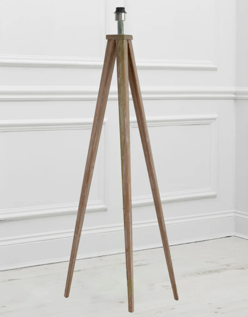 Aratus Grey Wooden Floor Lamp Base – Modern Pine Wood E27 Standing Lamp for Living Room & Bedroom