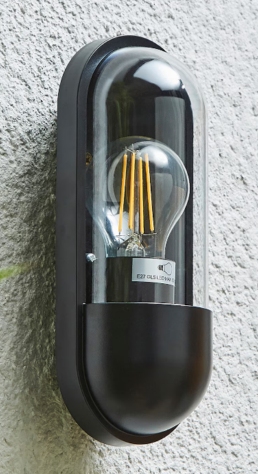 Black Outdoor Wall Light – Modern Curved Exterior Lantern, IP44 Waterproof, E27 LED Compatible