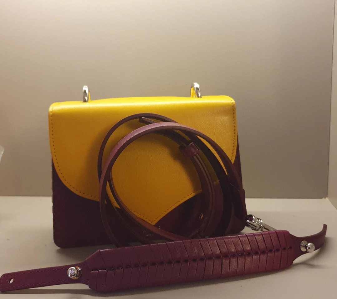 Illicia Italian Leather Crossbody Bag – Mustard Yellow & Burgundy Colour Block Shoulder Handbag | Made in Italy