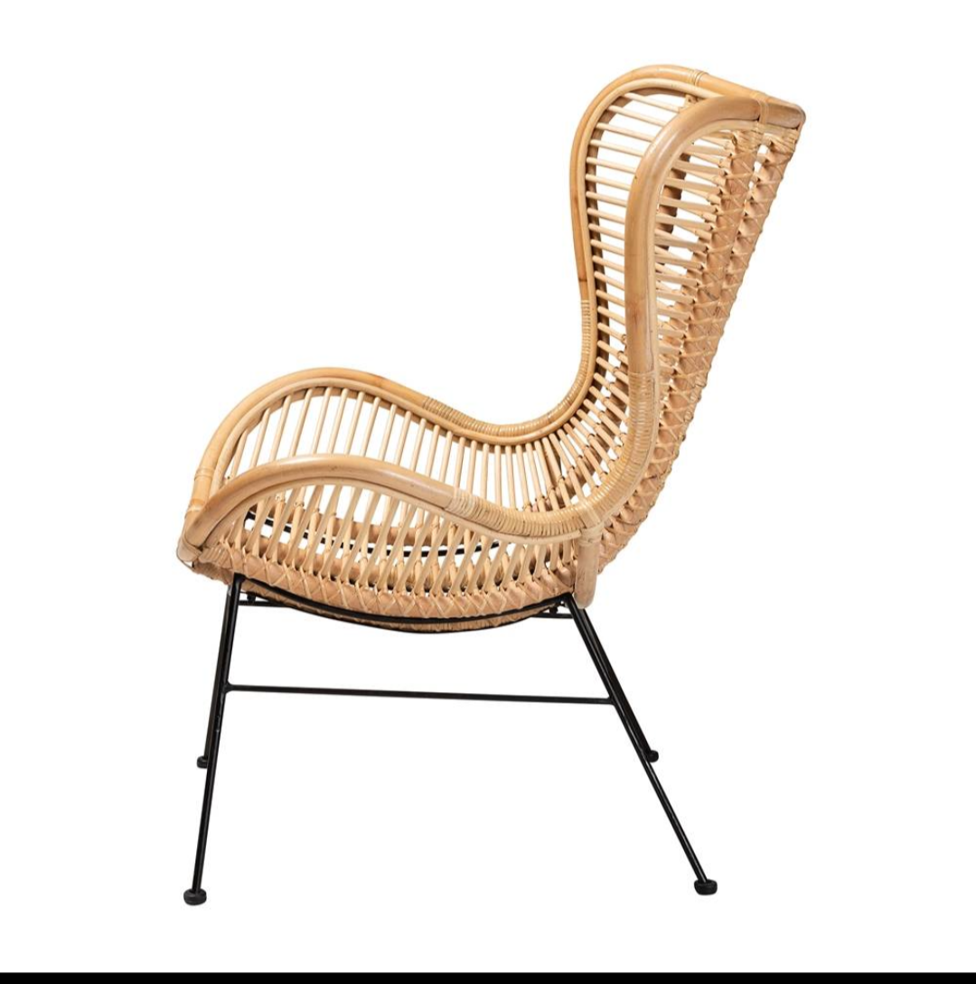 Colorado Modern Wicker Fair Natural Brown Rattan & Black Metal Accent Chair 