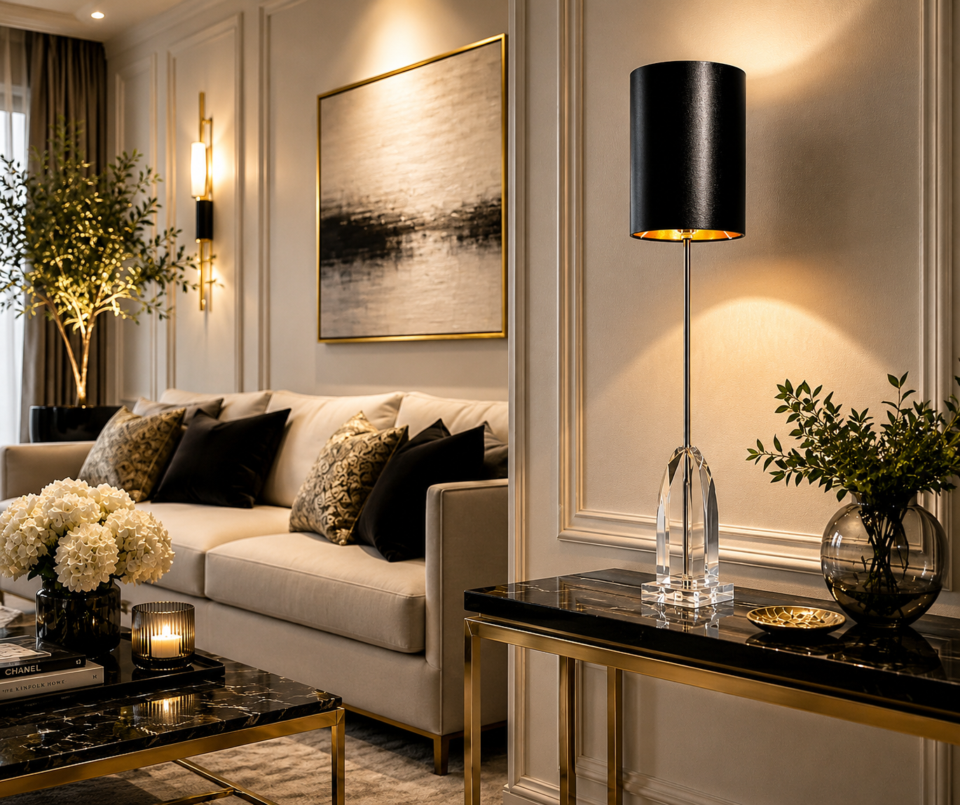 Laura Ashley Fionan Crystal Table Lamp Black Gold Luxury Light