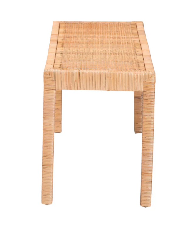 Baxton Studio Bali & Pari Abelia Modern Bohemian Natural Rattan and Mahogany Wood Long Accent Bench