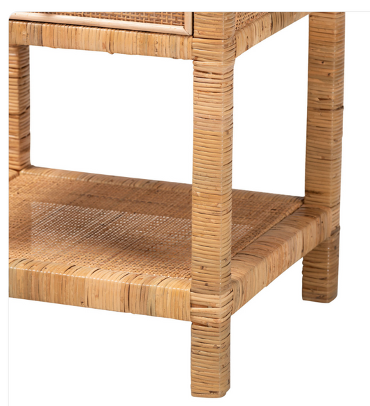Nightstand – Bali & Pari Adelia Modern Bohemian Rattan & Mahogany Wood 1-Drawer