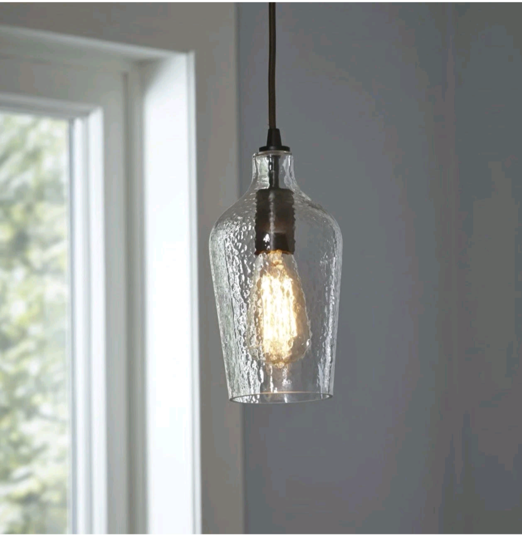 Elk Home Hammered Glass Mini Pendant Light – Clear Textured Glass Ceiling Fixture