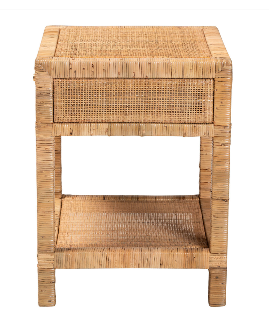 Nightstand – Bali & Pari Adelia Modern Bohemian Rattan & Mahogany Wood 1-Drawer
