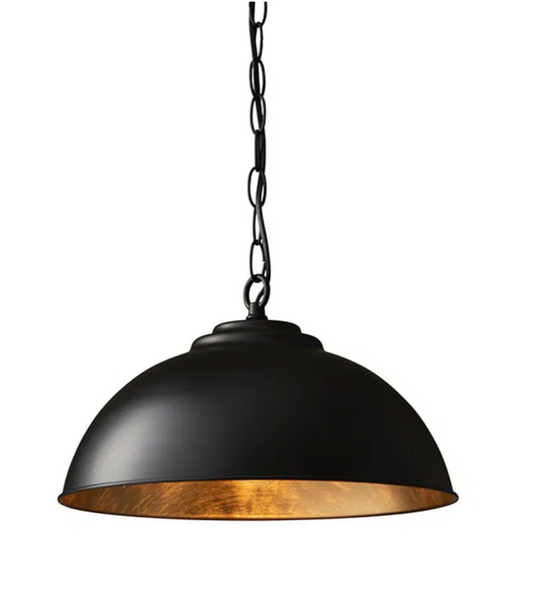 Endon Colman Black & Gold Leaf Ceiling Pendant Light – Dimmable E27 Luxury Statement Lamp