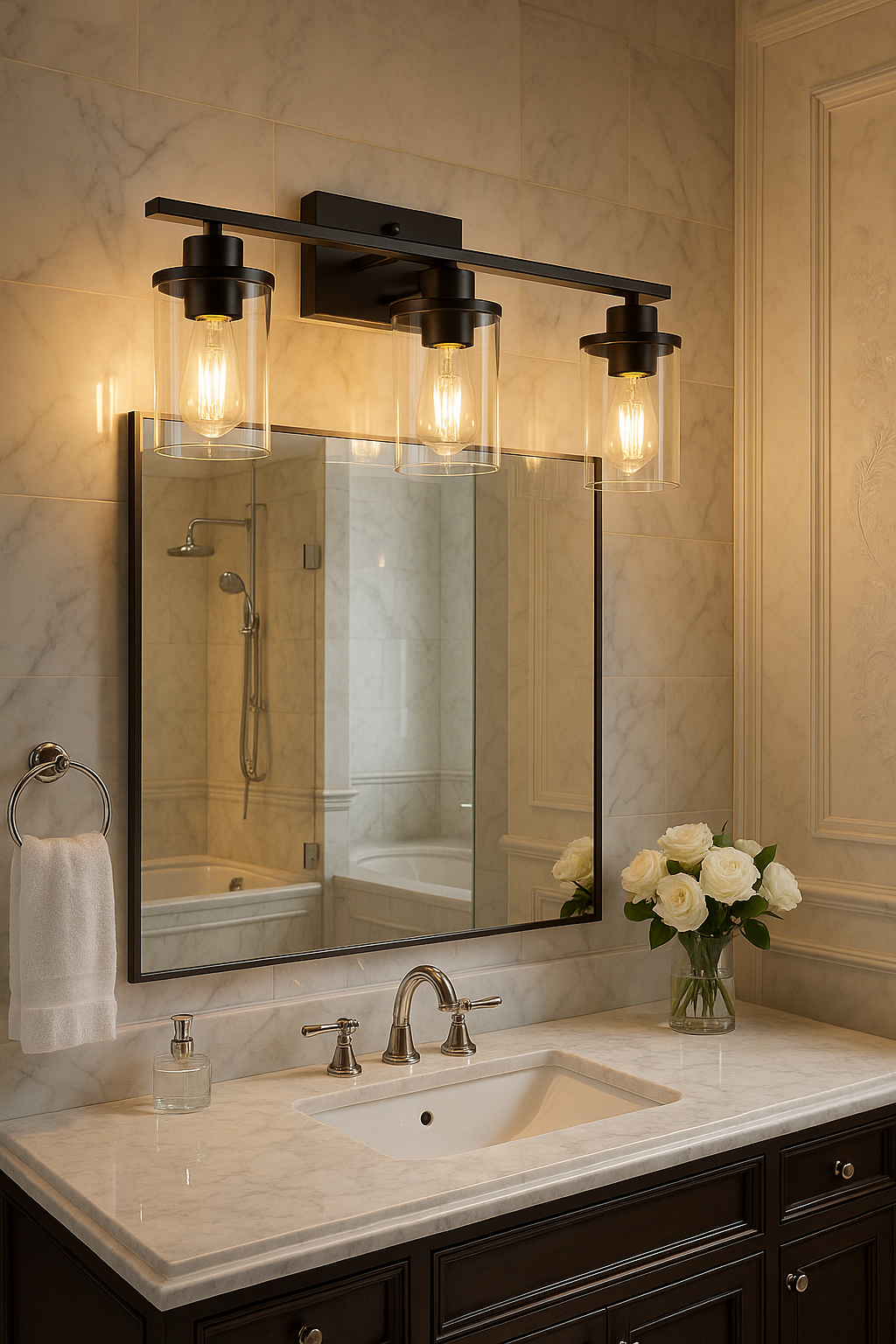 Breakwater Bay Belhaven 3-Light Black Bathroom Vanity Wall Light Dimmable Fixture