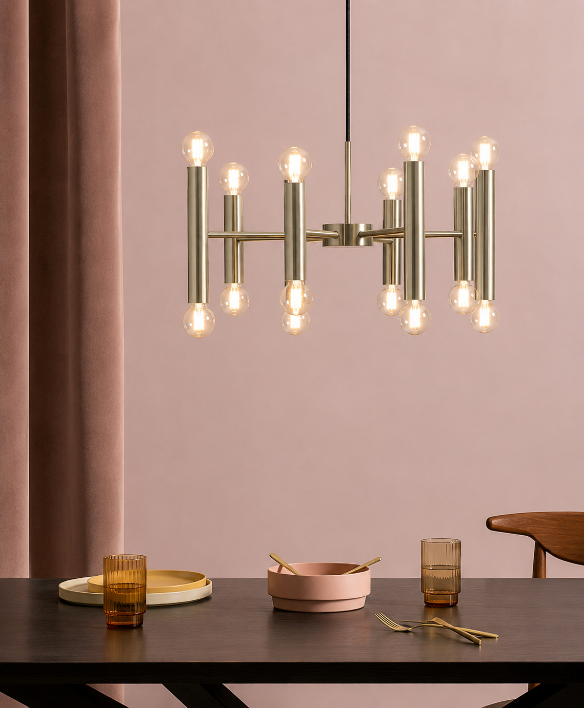 MADE.COM Brass Bell Chandelier Ceiling Light – 16 Light Brass Pendant