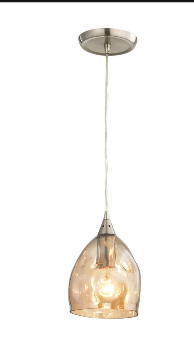 Victor 1-Light Pendant | Beige Dome Glass Shade | Satin Nickel Ceiling Light