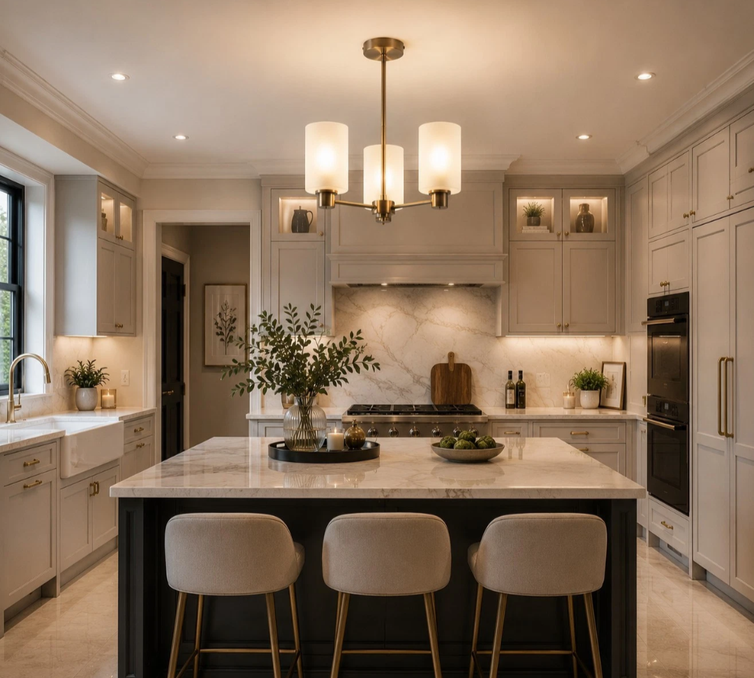 Kingsholm 3-Light Antique Brass Semi-Flush Ceiling Light | Dimmable Ceiling Light | Frosted Glass Shades | ES27 | Luxury Lighting
