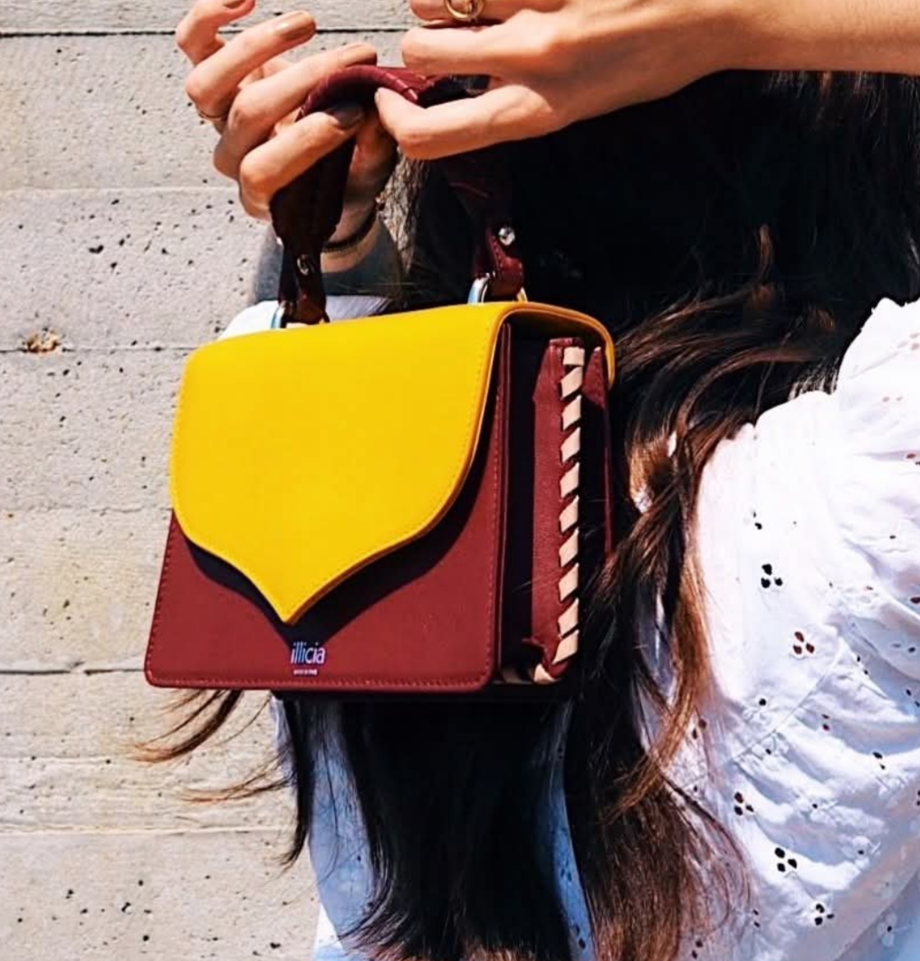 Illicia Italian Leather Crossbody Bag – Mustard Yellow & Burgundy Colour Block Shoulder Handbag | Made in Italy