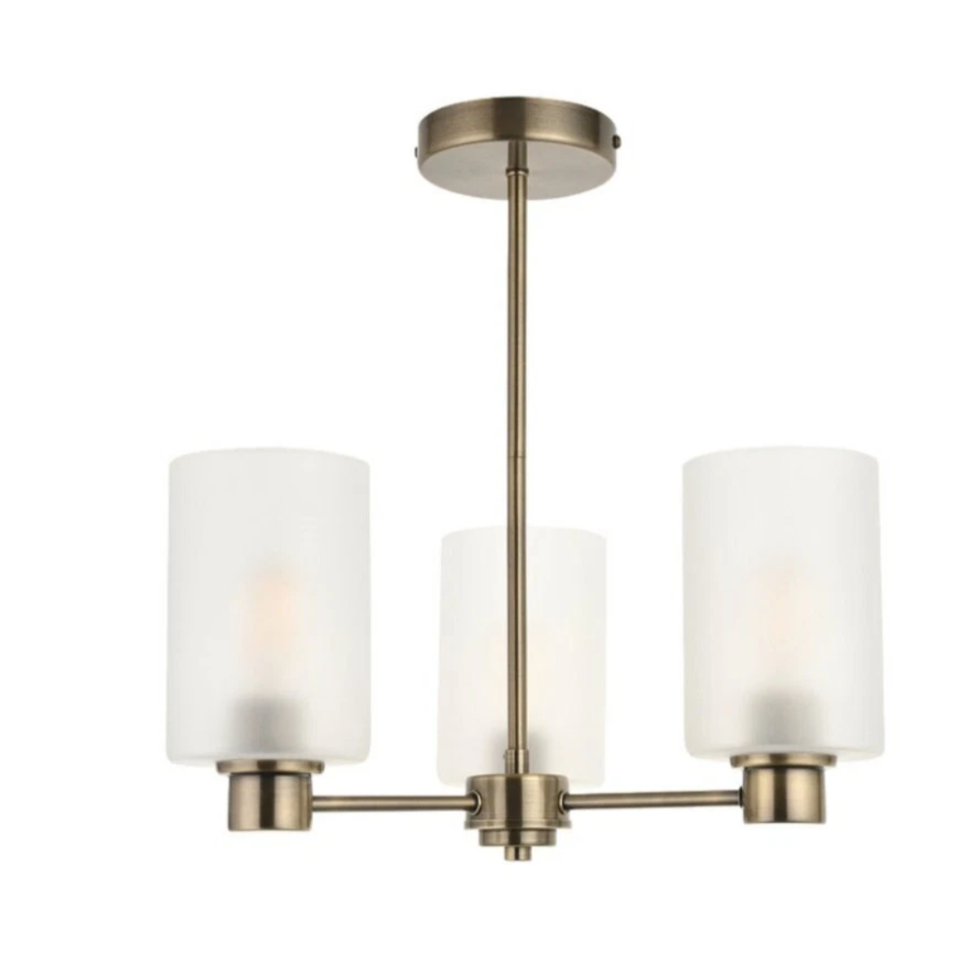Kingsholm 3-Light Antique Brass Semi-Flush Ceiling Light | Dimmable Ceiling Light | Frosted Glass Shades | ES27 | Luxury Lighting