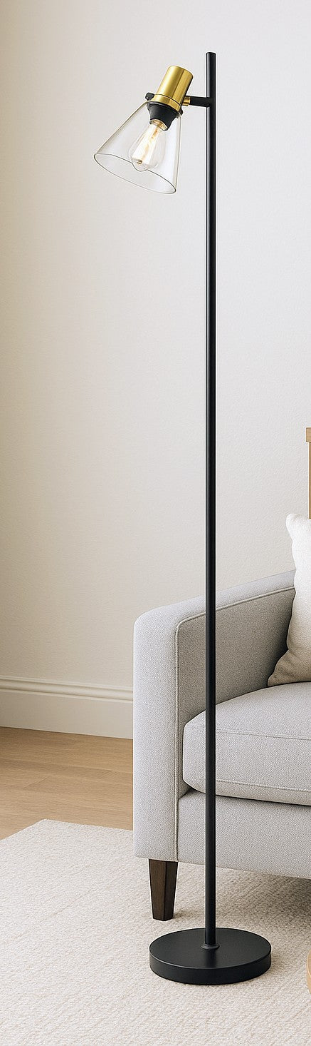 Treno Floor Lamp – Black & Gold with Clear Glass Shade