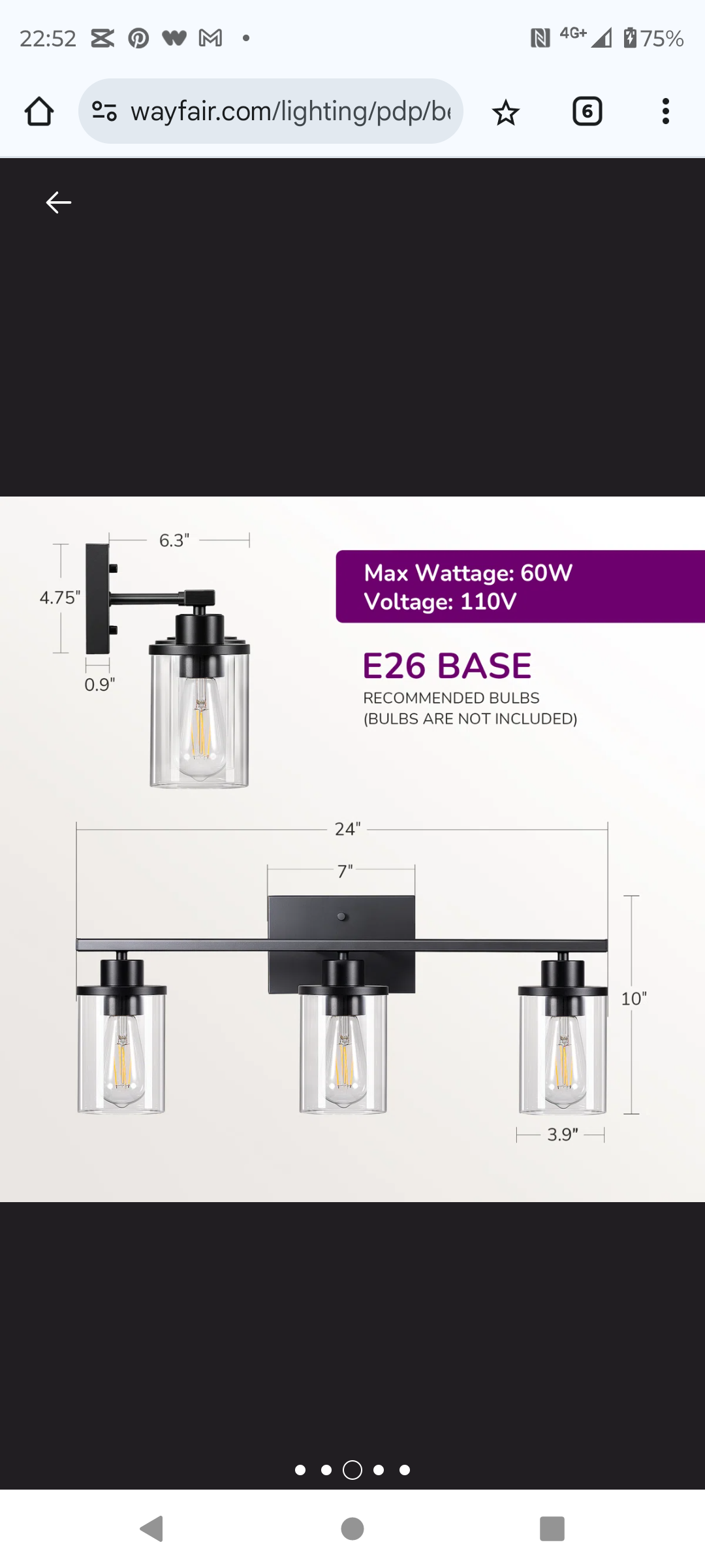 Breakwater Bay Belhaven 3-Light Black Bathroom Vanity Wall Light Dimmable Fixture