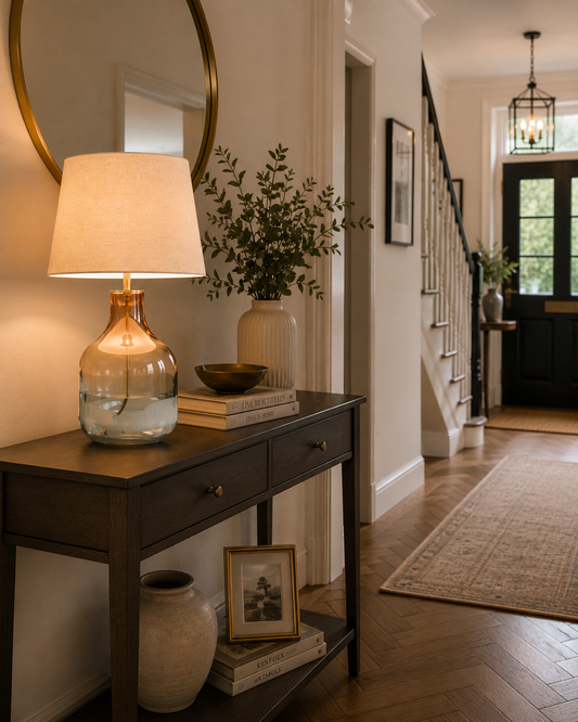 Natural Glass Table Lamp with Linen Shade Michelle Keegan Tullio