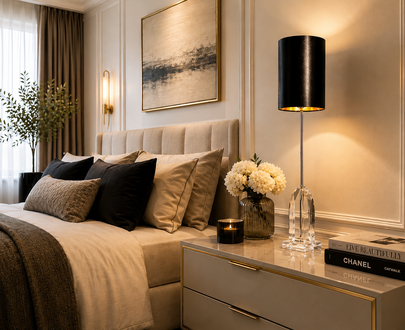 Laura Ashley Fionan Crystal Table Lamp Black Gold Luxury Light