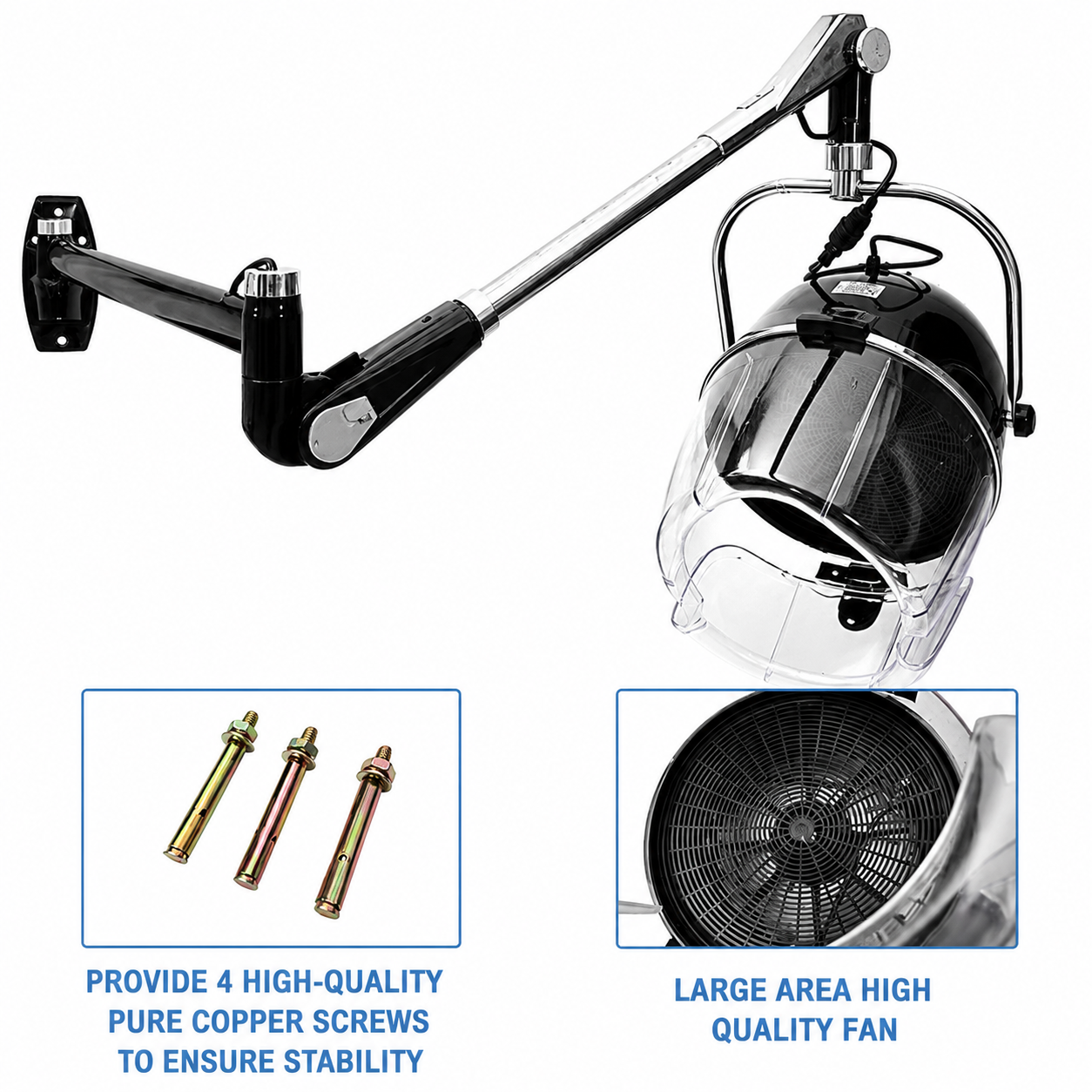 Sanqiao Wall Mounted Hair Dryer Hood | Professional Salon Spa Hood Dryer | 900W | Adjustable 40–75°C Temperature | 10–60 Minute Timer | Black