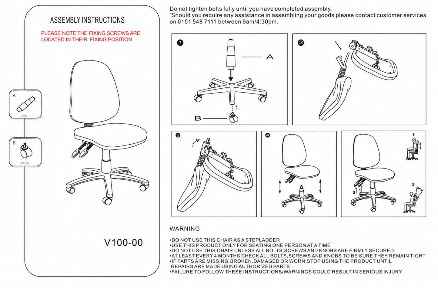 Blue Operator Office Chair – 2-Lever PCB Adjustable High Back