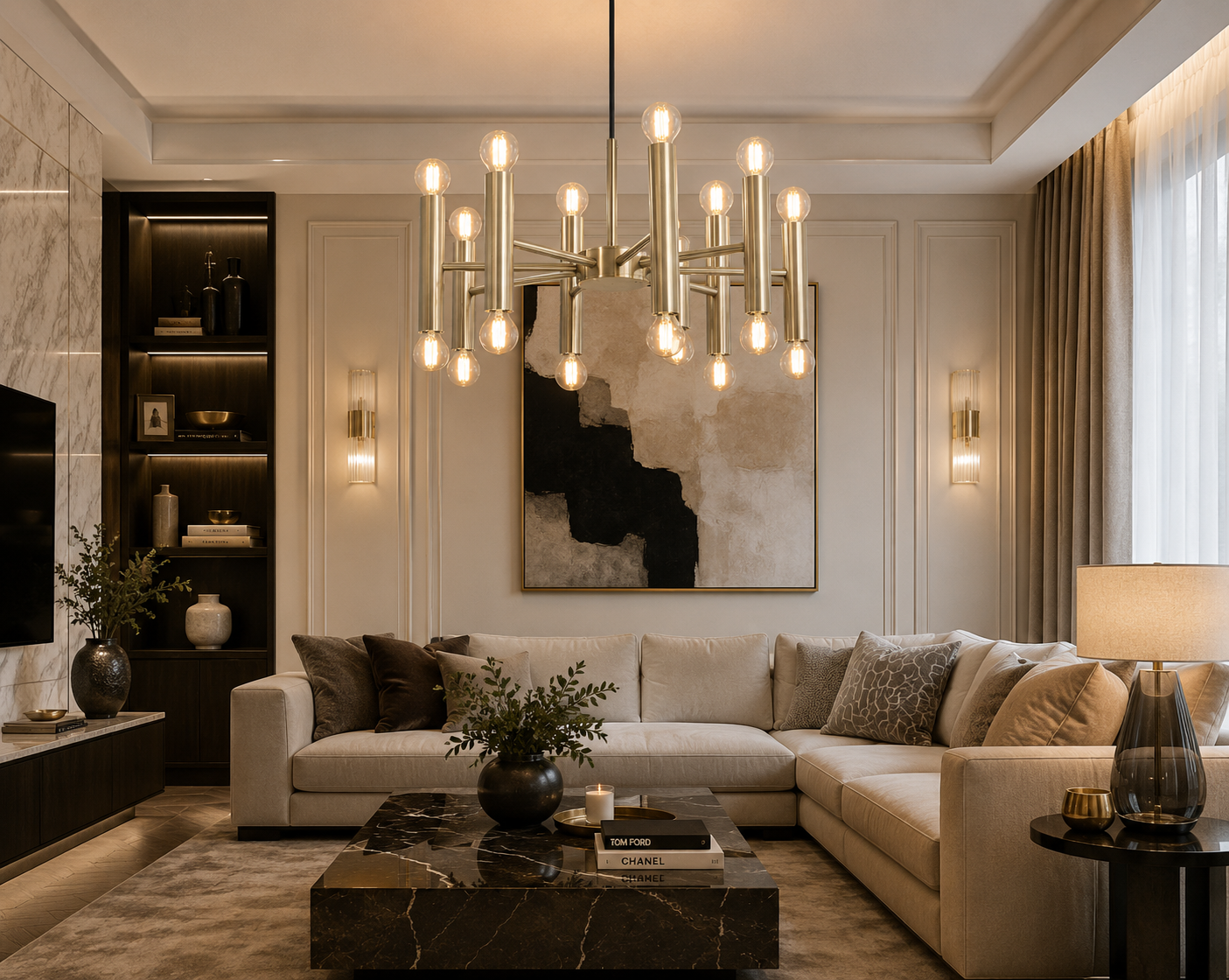 MADE.COM Brass Bell Chandelier Ceiling Light – 16 Light Brass Pendant