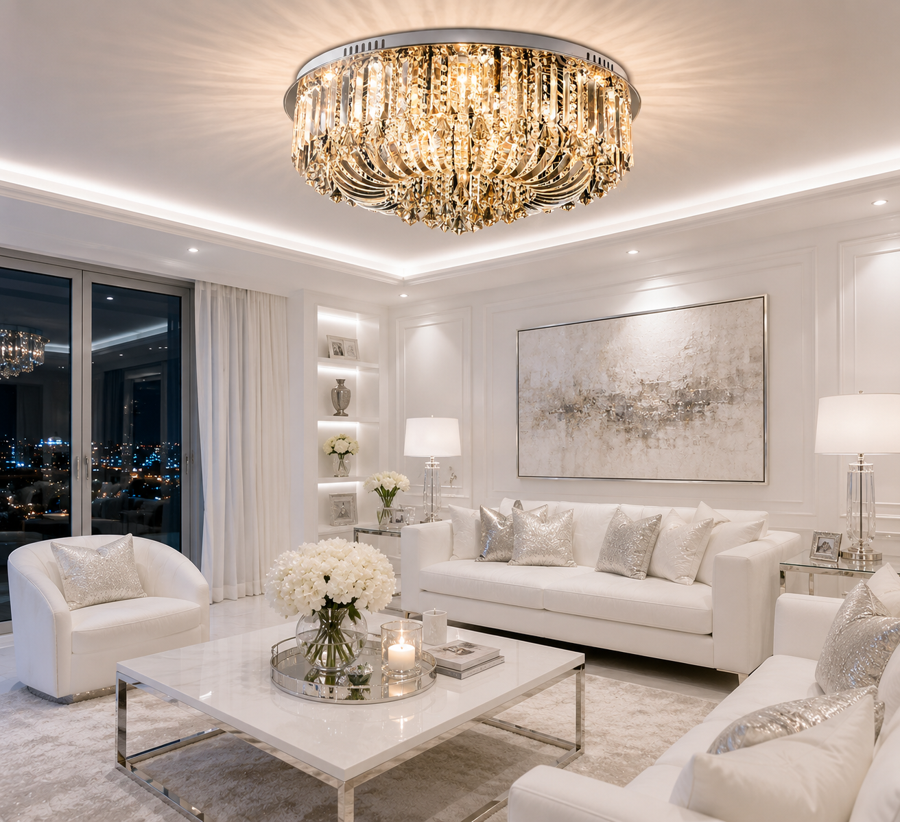 Genuine K9 Crystal LED Flush Ceiling Light with Bluetooth Speaker