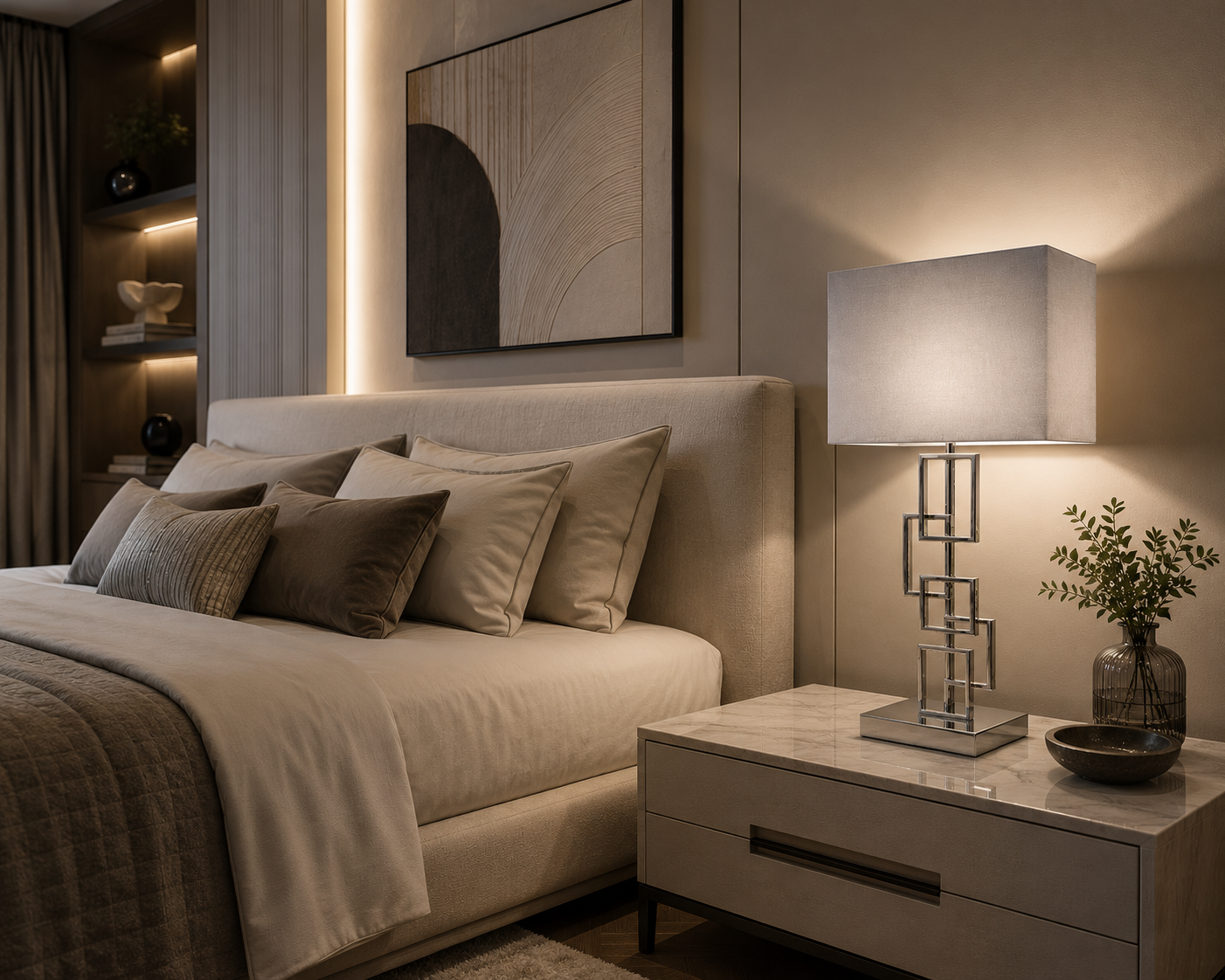 Laura Ashley Geometric Chrome Table Lamp | Luxury Modern Bedside & Living Room Lamp