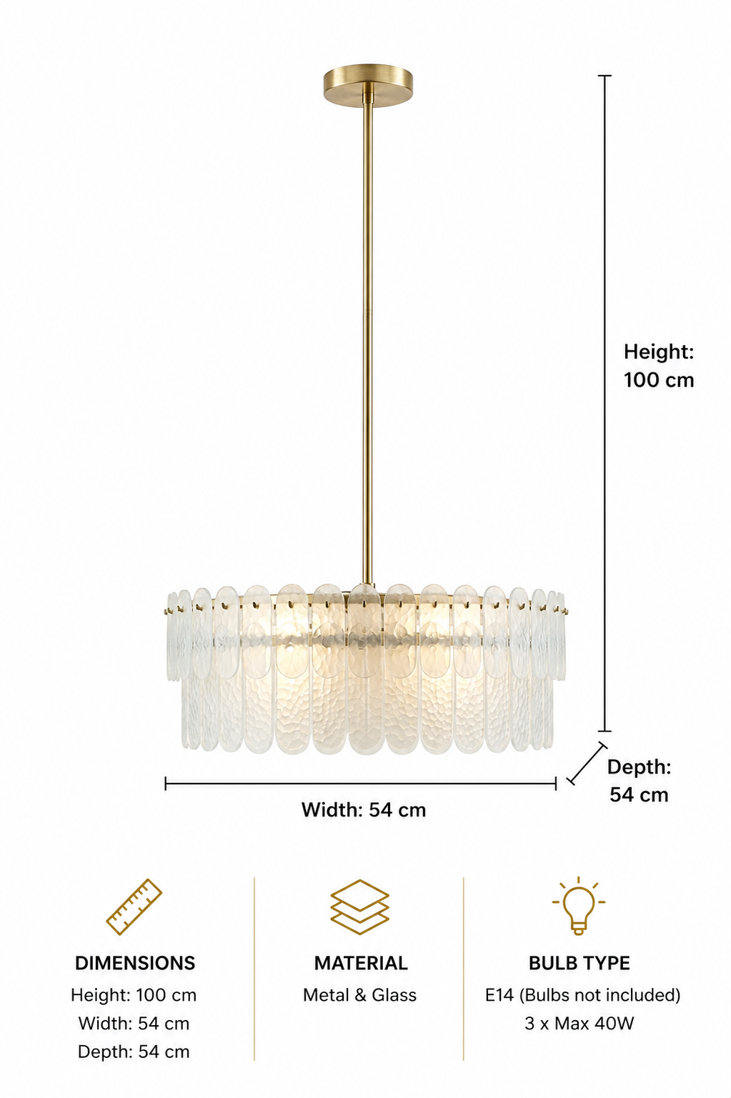 Very Home Glass Oval Chandelier | Modern 3 Light Frosted Glass Ceiling Light